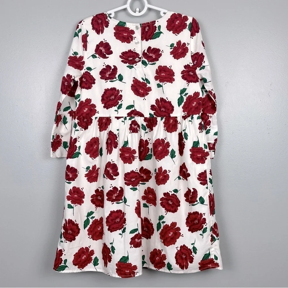 NWT Crown & Ivy kids white red floral 100% cotton bell sleeve dress, size 10.